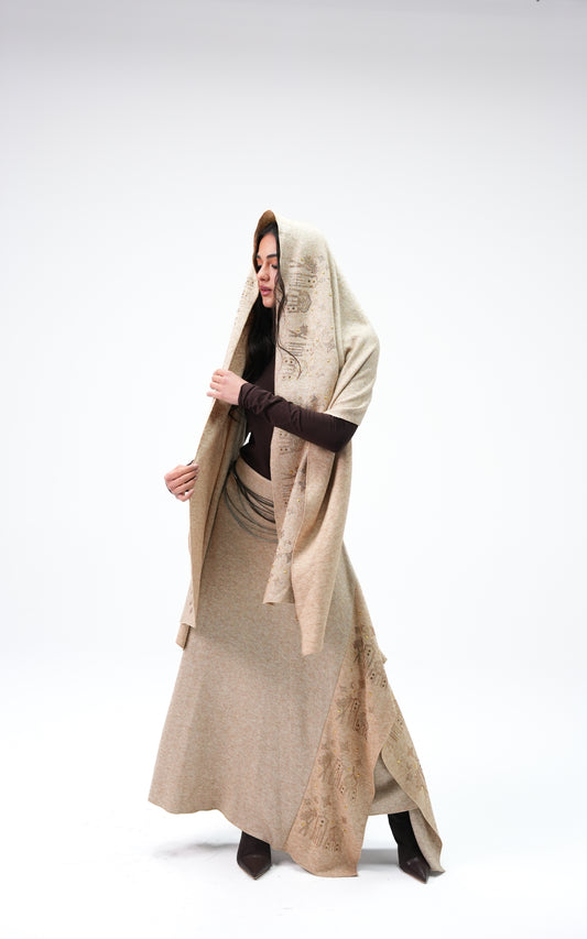 Nawara Dress Cardigan -Beige in gold