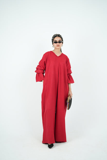 Linen Jumpsuit - Dark Red